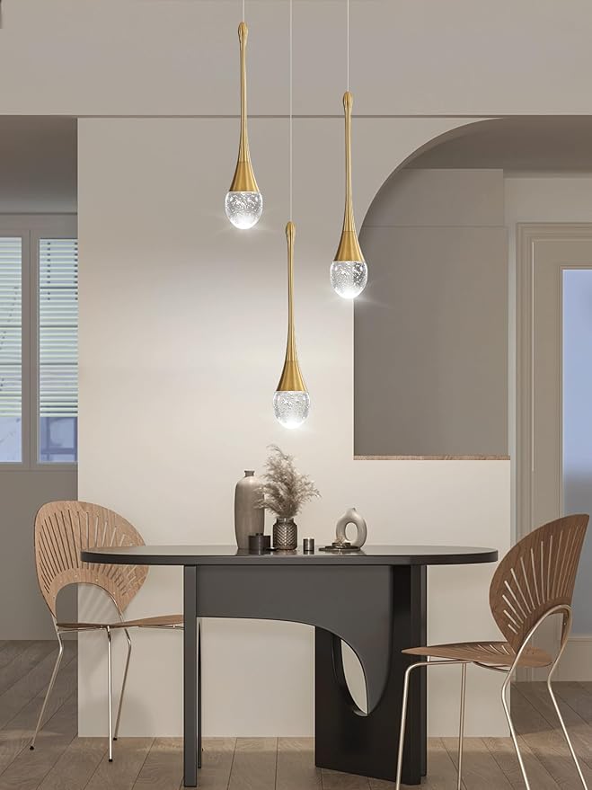ykolupty 3-Light Gold Chandelier with Dimmable Ceiling Light Crystal Pendant Light for Kitchen Island, Dining Room, Living Room, Entry Hallway