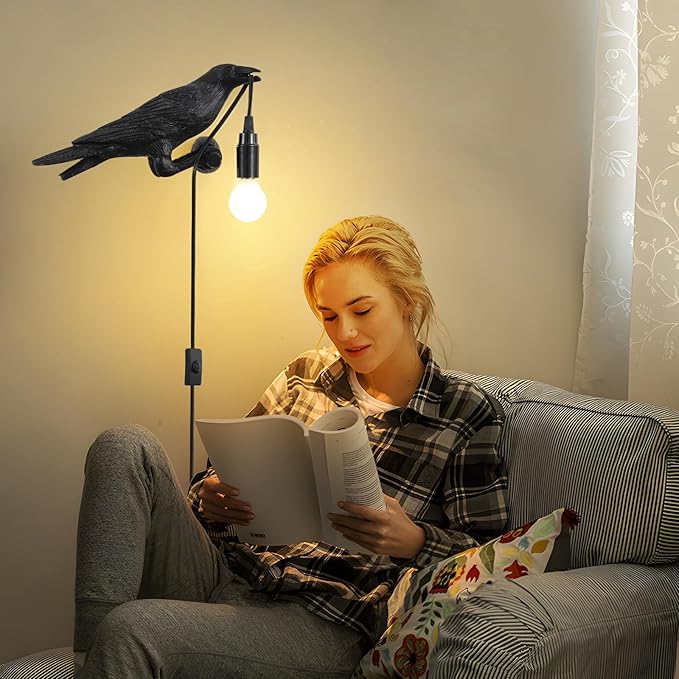 Raven Table Lamp, Gothic Crow Lamp, Adjustable Birds Table Light, Wall Sconce Lamp Light for Bedroom Living Room, Lifelike Resin Raven Decoration, Modern Table Lamps Brithday GIF