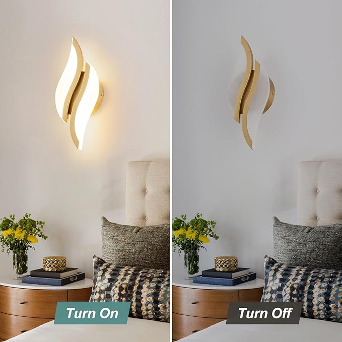 CANEOE Modern LED Wall Sconce 6000K Black Indoor Wall Light Fixtures Acrylic Wall Sconce Lighting for Living Room Bedroom Bedside Bathroom Hallway Stairway Wall Lamp (Gold, 2 Packs, 3000K)