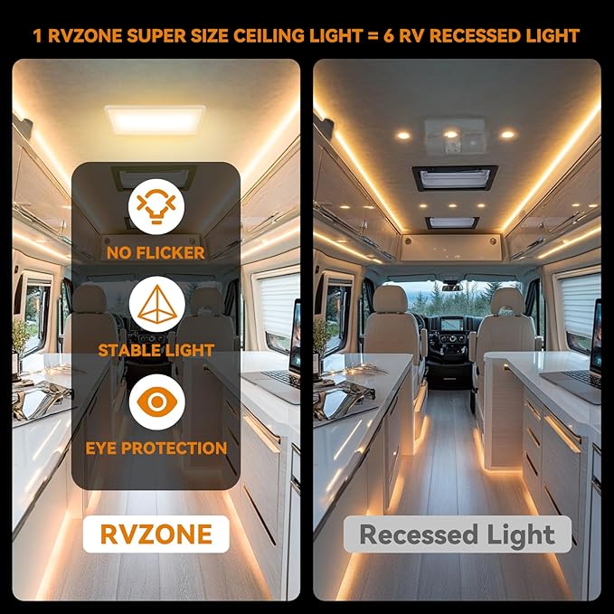RVZONE RV Lights Interior 12V Super Size 16.1" x 8", 3 Color 360 LEDs Dimmable RV LED Lights Ceiling Dome Light 2200LM RV LED Fixture Warm Cold Natural Light for Car/RV/Trailer/Camper/Boat