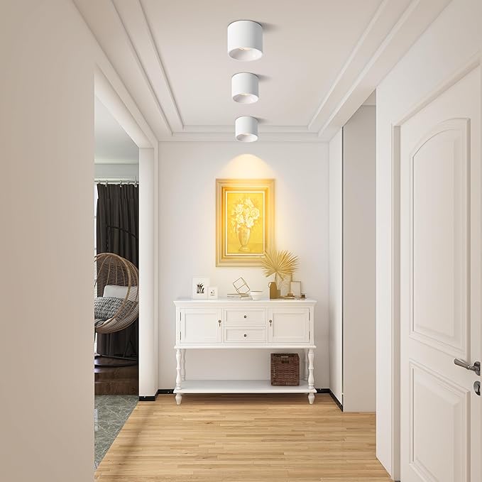 Flush Mount Dimmable Ceiling Light, Modern Close to Ceiling Light Fixtures for Hallway, Closet, 3CCT 2700K-6000K LED Ceiling Light Spot Lights for Living Room Kitchen Entryway Foyer, White, 3 Pack