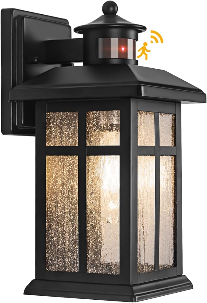 Brilvibera Outdoor Wall Light Motion Sensor - Updated Dusk to Dawn Outdoor Lighting, Exterior Light Fixture, Black Porch Lights & Outdoor Light for House Garage Entryway