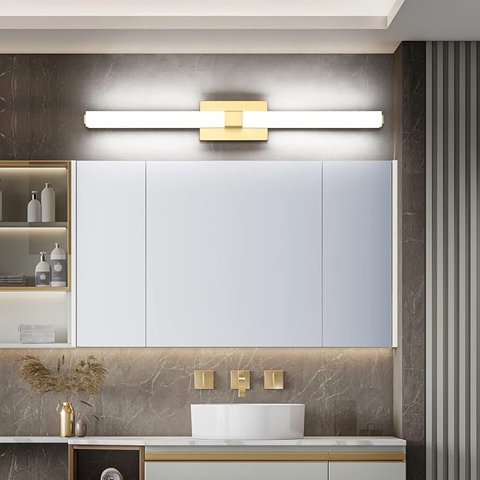 ZUZITO 40in LED Vanity Lights Modern Gold Bathroom Light Fixtures Over Mirror 28W Bright White Acrylic Wall Lighting for Bath