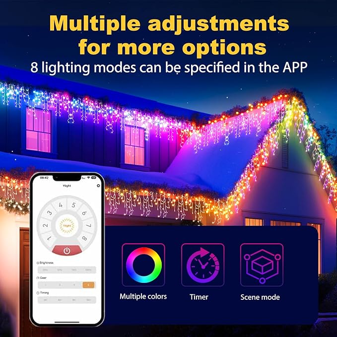 Christmas String Lights Outdoor, Warm White to Multicolor 98ft 1280 LEDs with App and Remote Control for Outside Yard Patio Eave Decorations