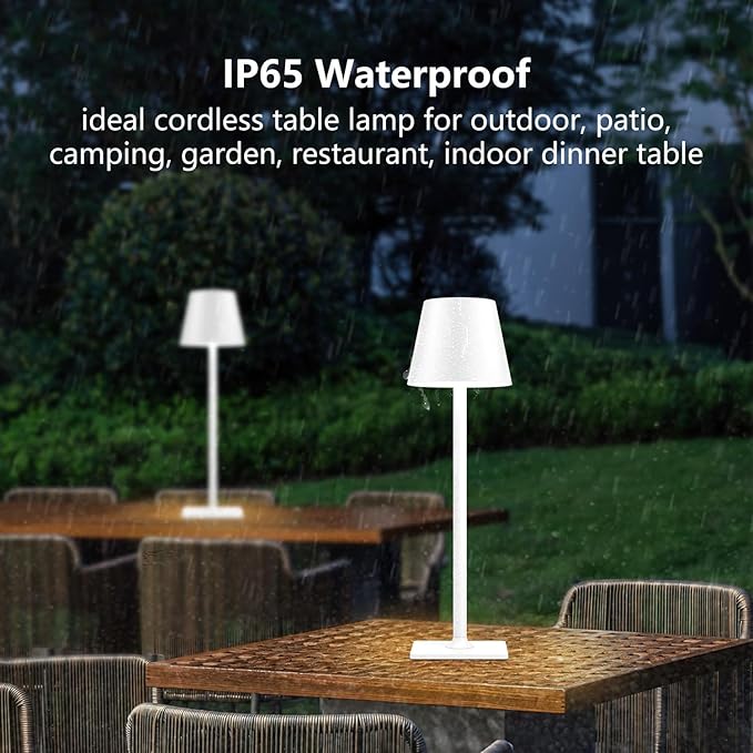 Fizrice Cordless Table Lamp Rechargeable Lamps: 6000mAh Battery Operated Table Lamp Outdoor Waterproof, Touch Control, Portable Wireless Desk Lamp for Dinner/Bedroom/Restaurant （White2 Pack
