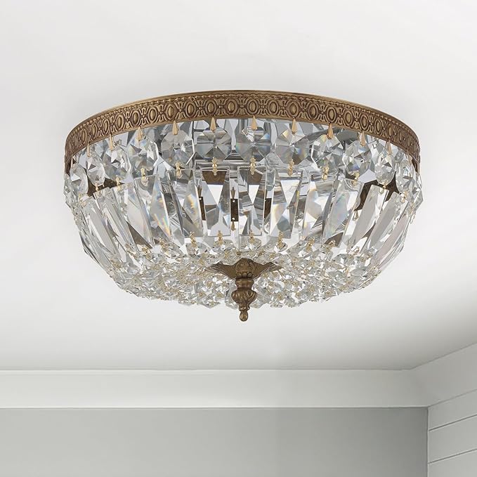 Crystorama 3 Light Spectra Crystal Olde Brass Flush Mount