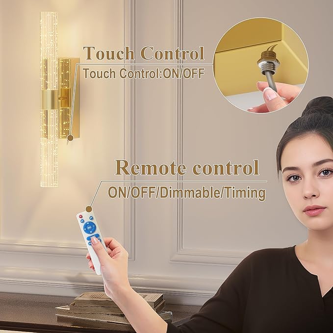 camuucci Battery Operated Wall Sconces Set of 2 Rechargeable Battery Powered Wall Light with 12000mAh Not Hardwired Dimmable Wall Lamp Fixtures for Bedroom Living Room Gold 20.9 Inches