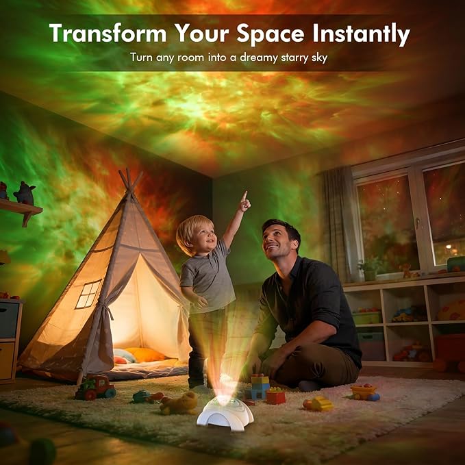 Rossetta Dual Lens Galaxy Projector, Star Projector for Bedroom with White Noise & Bluetooth Speaker, Remote, Timer, Aurora & Nebula Night Light Projector for Room Decor, Gifts for Kids Adults Teens
