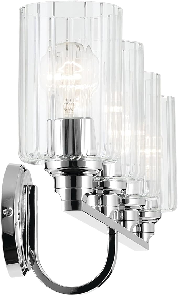 Kichler Gioe 32.25" 4-Light Bathroom Vanity Light Fixture with Clear Fluted Glass in Chrome, Damp Rated for Over Mirror, Powder Room (32.25" W x 10.5" H), 55227CHFLU