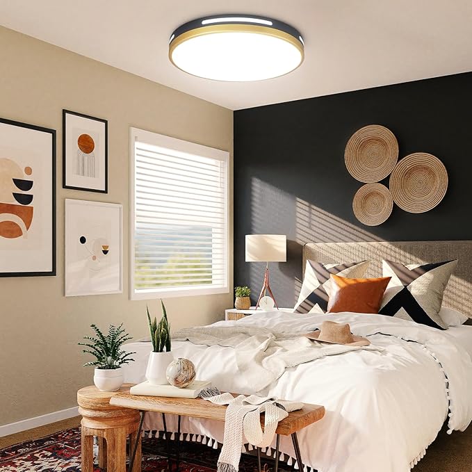 2Pack LED Flush Mount Ceiling Light Fixture, 15” 36W Dimmable Kitchen Lighting Fixtures Ceiling, Black and Gold Modern Light Fixtures Ceiling Mount for Bedroom, Bathroom, Living Room