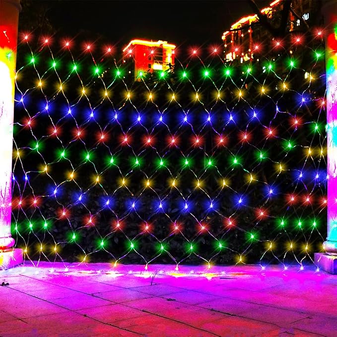 LED Net Light Christmas Mesh Lights, 240LED Timer Tree Warp Fairy Lights Outdoor Hanging String Light for Christmas, Halloween, Garden, Walkway, Bushes Decor-9.8ft x 6.6ft(Colorful)