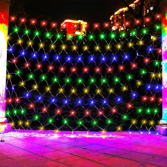 LED Net Light Christmas Mesh Lights, 240LED Timer Tree Warp Fairy Lights Outdoor Hanging String Light for Christmas, Halloween, Garden, Walkway, Bushes Decor-9.8ft x 6.6ft(Colorful)