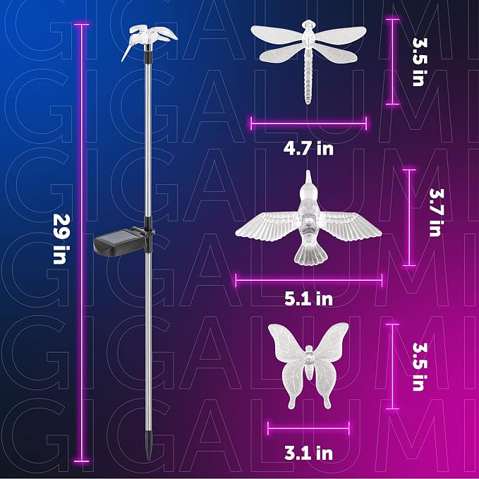 GIGALUMI Solar Garden Lights, 3 Pack Solar Butterfly Lights Decoration, Outdoor Garden Decoration Color Changing LED, Outdoor Decorative for Pathway, Lawn, Patio, Driveway