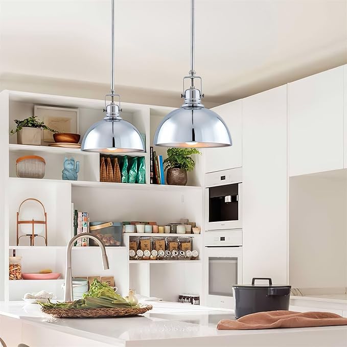 Kira Home Belle 9" Modern Industrial Pendant Light with Dome Shade, Petit Retro Metal Hanging Light, Chrome Finish