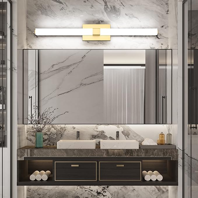 ZUZITO 40in LED Vanity Lights Modern Gold Bathroom Light Fixtures Over Mirror 28W Bright White Acrylic Wall Lighting for Bath