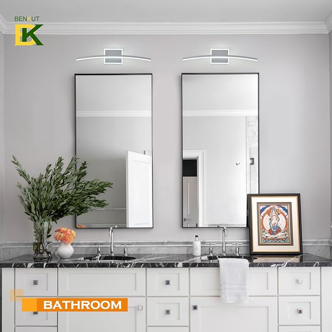 Benkut Modern LED Wall Sconce Silver Light Fixtures Over Mirror Modern Bath Wall Lighting for Bathroom, Dimmable Vanity Light for Bathroom(5CCT 23.6Inch)