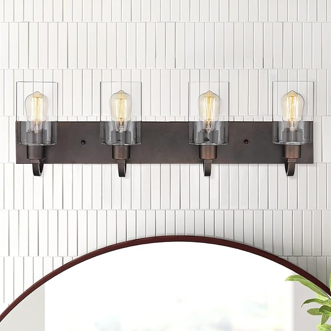 Emliviar 4-Light Bathroom Vanity Light - Farmhouse Bathroom Wall Lighting, Oil Rubbed Bronze Finish with Clear Glass, YCE237B-4W ORB