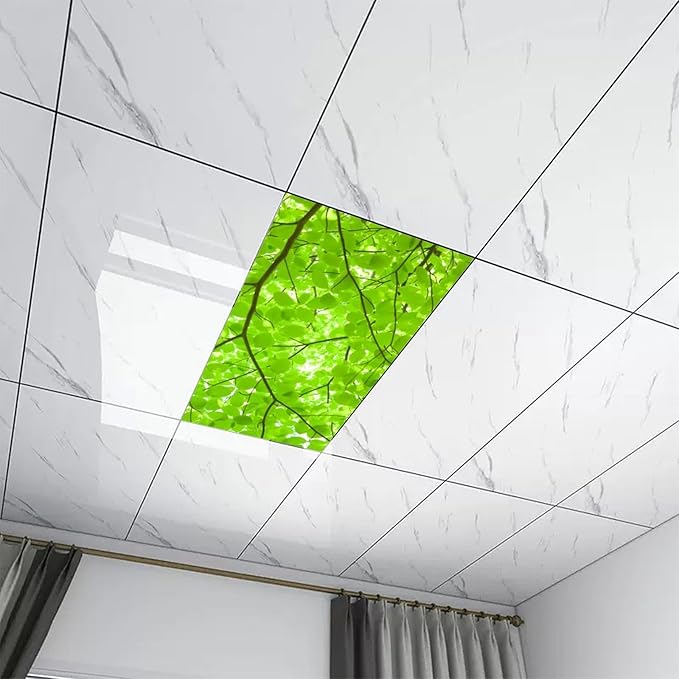 2 Pack Fluorescent Light Cover for Ceiling, Green Branches and Leaves Magnetic Cover, Classroom Supplies for School, Home Office