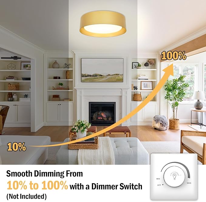 BrightHome Flush Mount Ceiling Light, 13in 2600LM 25W(300W Equiv), LED Ceiling Light Fixture 5CCT 2700K 3000K 4000K 5000K 6000K,Dimmable Ceiling Lamp for Bedroom Bathroom Hallway,Polished Gold Finish
