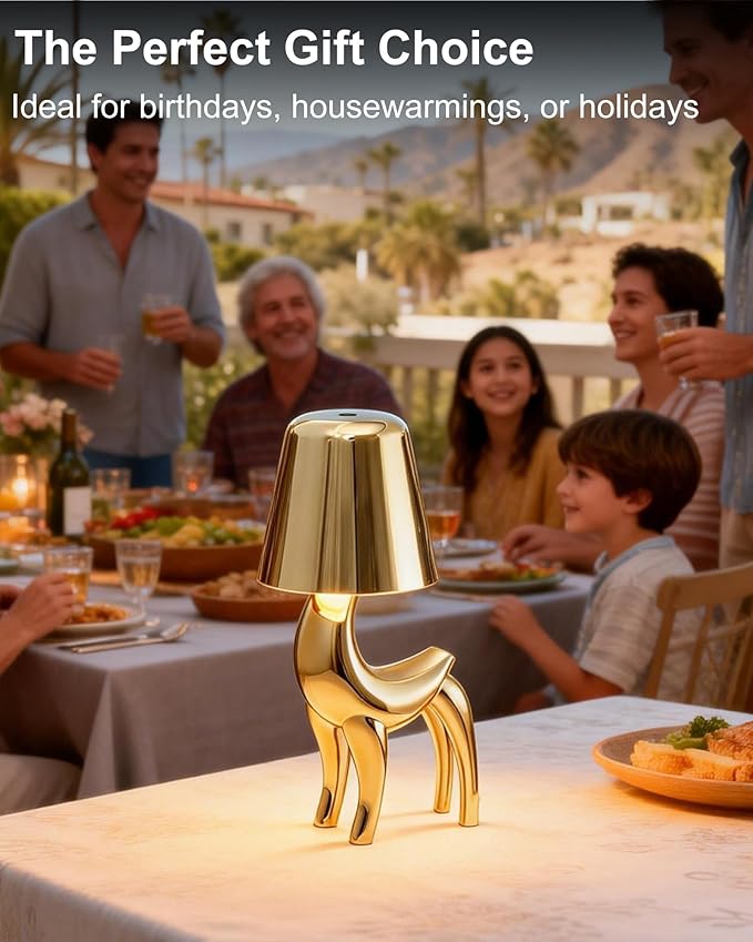 Deer Cordless Table Lamp, Touch Control Bedside Night Light with 3 Colors & Stepless Dimming, 1800mAh Rechargeable Gold Animal Lamp for Bedroom, Nursery, Home Decor, Gift for Kids & Women