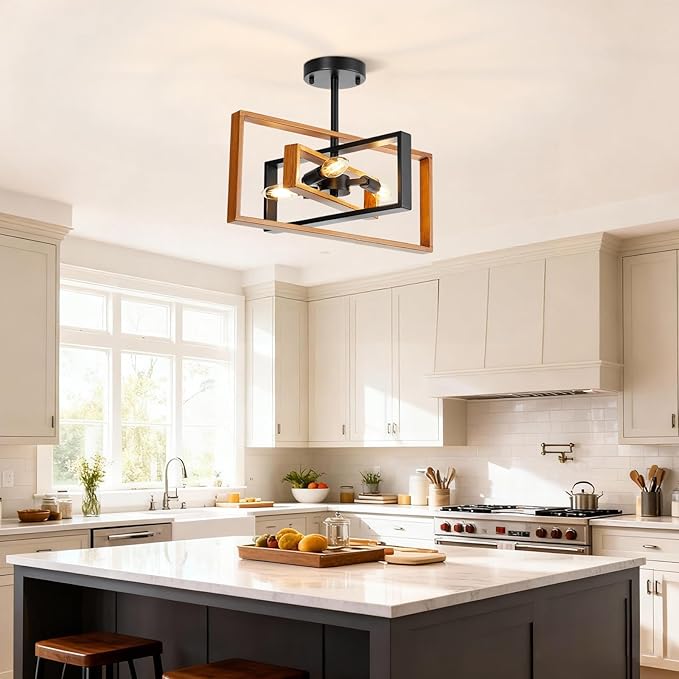 Ceiling Light,3-Light Industrial Flush Mount Ceiling Light,Rotatable Metal Frame Ceiling Light Fixture, Farmhouse Kitchen Lighting Fixtures Ceiling,Dining Room Light Fixture,Living Room,Bedroom