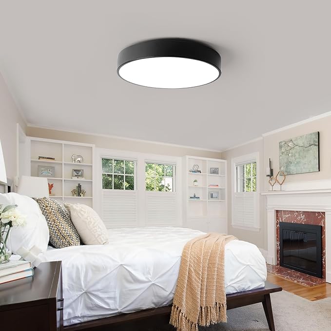 4-Light Close to Ceiling Lamp,18 inch Large Size Matted Black Metal Shade Flush Mount Ceiling Light Fixtures, E12 Socket Lamp for Living Room Bedroom Kitchen Island Dining Room