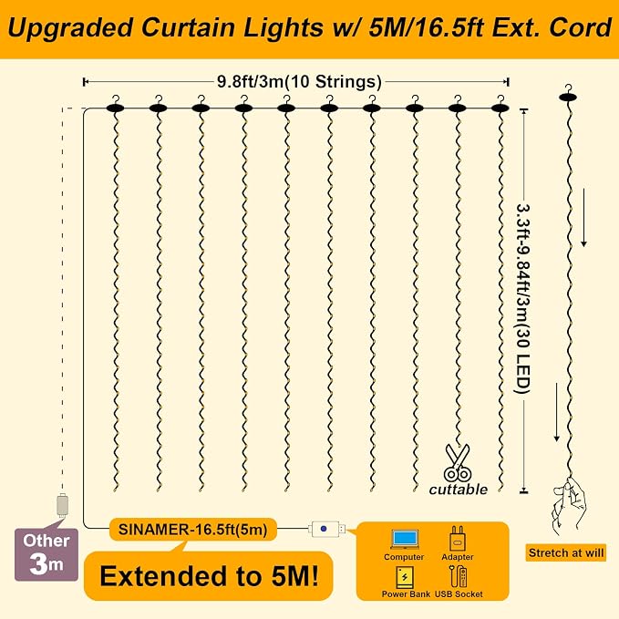Curtain String Lights, Multicolor Curtain Light for Bedroom, USB Powered 8 Modes Remote Fairy Light for Home Wedding Party Decor