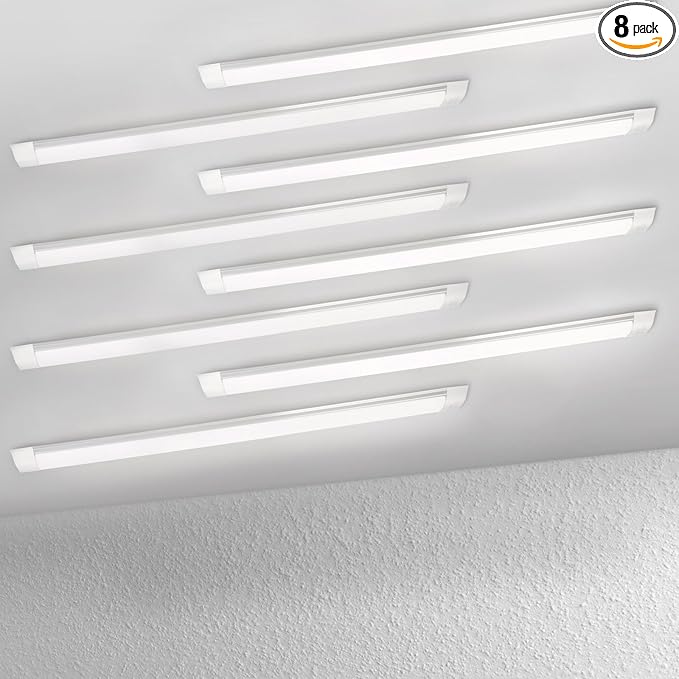 8-Pack 4FT LED Batten, Close to Ceiling Light fixtures, 40W, Ultra-Thin Day Light, 4000K, IP20, LED Ceiling Light for Garage, Stores, Warehouse, Office, Corridor, supermarkets, etc.