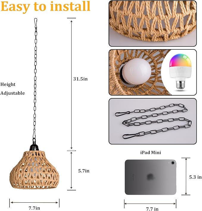 Rechargeable Hanging Pendant Lights, 2 Pack Battery Operated Outdoor Chandelier with Remote, No Wiring for Outdoor Patio, Gazebo, Porch Decor