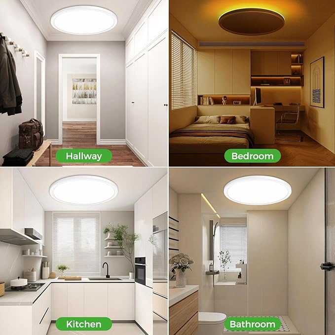 zemty 23 Inch LED Ceiling Light with Night Light 1800K, 50W 5000lm 3000K/4000K/6500K Dimmable Light Fixtures with Remote Control, Low Profile Ceiling Lamp for Bedroom LivingRoom Bathroom Kitchen-White