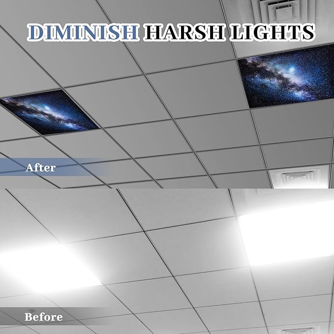 VIHOSE 4 Pcs 2 x 2 Feet Fluorescent Light Covers for Ceiling Lights Classroom Magnetic Light Filters for Reducing Harsh Glare Flicker for Office Classroom Home Drop Ceiling(Milky Way)