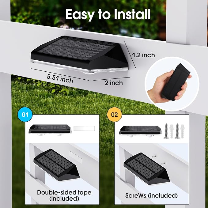 AUDLES Fence Lights Solar Powered, 12 Pack 3 Color Temp LED Solar Fence Lights Outdoor, IP65 Waterproof Landscape Step Lights for Backyard, Patio, Railing, Garden, Yard, Home Improvement