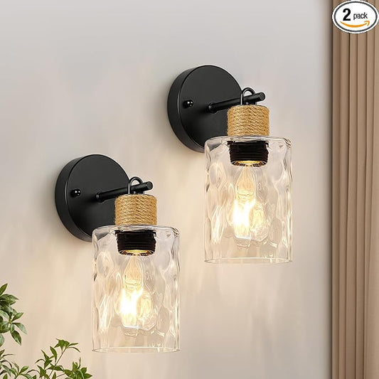 MOKATNG Set of 2 Wall Sconces for Bathroom, Coastal Modern Vanity Lights with Clear Glass Shade, Black Bathroom Wall Lamp for Mirror Kitchen Living Room Hallway Cabinet Porch