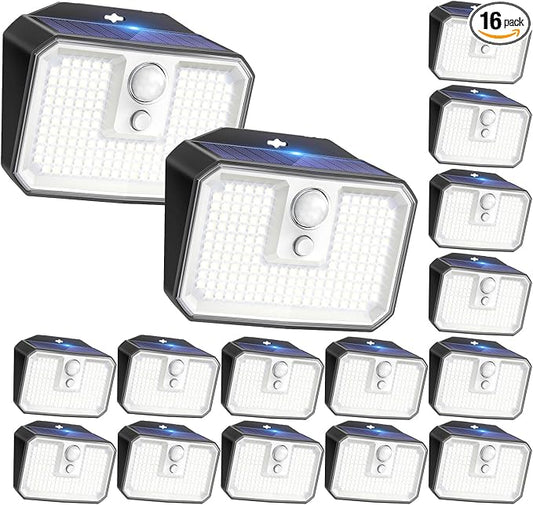 CLAONER 16-Pack Solar Motion Sensor Lights Outdoor, 168 LED Waterproof Security Light with 3 Modes, for Garden, Fence, Garage, Deck, Door Step