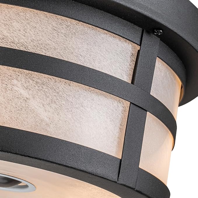 Motion Sensor Outdoor Ceiling Light, Flush Mount Front Porch Light with Adjustable Sensor 2-Light Black Outdoor Light Fixture Ceiling Mount with Frosted Glass for Garage, Patio