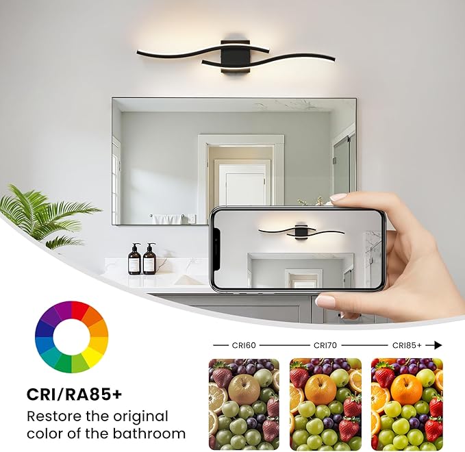 WOSHITU Bathroom Vanity Lights Over Mirror: 31.5 Inch 32W Black LED Bathroom Lighting Fixtures 5CCT Dimmable 2700-5000K Vanity Lighting Modern Bath Sconces Wall Light for Mirror Bedroom Living Room