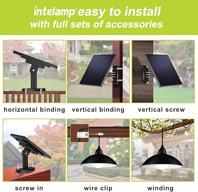 intelamp Solar Pendant Lights Indoor Outdoor, 4000mAh Gazebo Shed Chandeliers with Remote All Day/Night Mode 16.4Ft Hanging Warm White Lighting for Outside Barns Chicken Coop