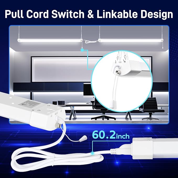 hykolity 4FT 120W LED Shop Light Linkable, 13000lm(400w Equivalent), 5000K Utility Shop Lights for Garages, Workshops, Basements, Hanging or Flush Mount, with Power Cord and Pull Chain, ETL, 4 Pack