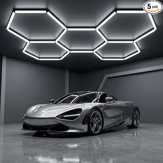 Hexagon Garage Lights 144W 17280LM - 25 Pack Super Bright LED Honeycomb Ceiling Lights for Garage, Workshop, Gym, Car Detailing, Barber & Auto Shops
