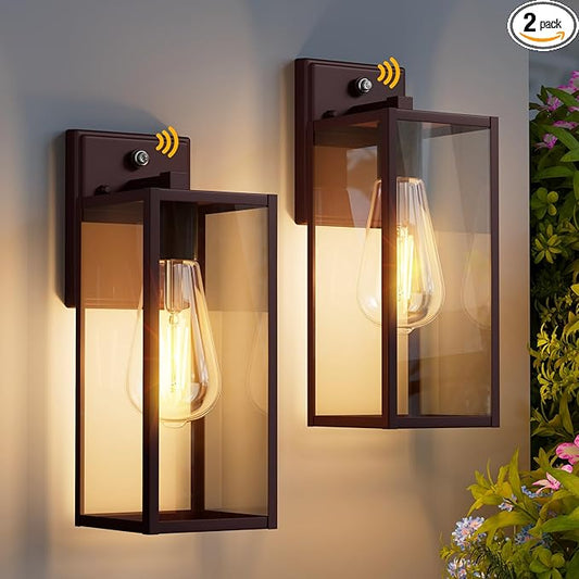2 Pack 15'' Oil Rubbed Bronze Dusk to Dawn Outdoor Front Porch Lights for Outside, Large Exterior Lighting Fixtures Wall Mount for House, Wall Sconce Lamp, Waterproof Lantern Coach Lights for Garage