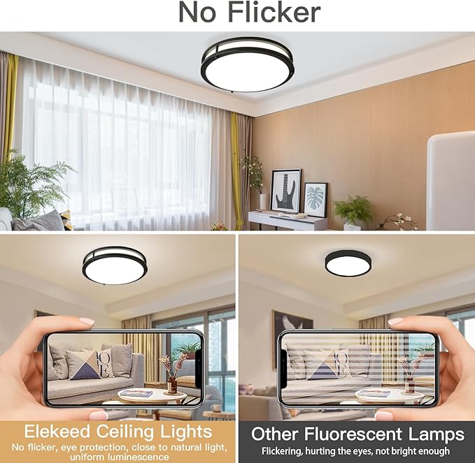 16Inch LED Ceiling Light Fixtures 2 Pack, 48W Flush Mount Ceiling Light, 4800LM Super Bright Ceiling Mount Light, Dimmable Black Ceiling Light 5CCT Ceiling Lamp for Hallway Kitchen Bedroom