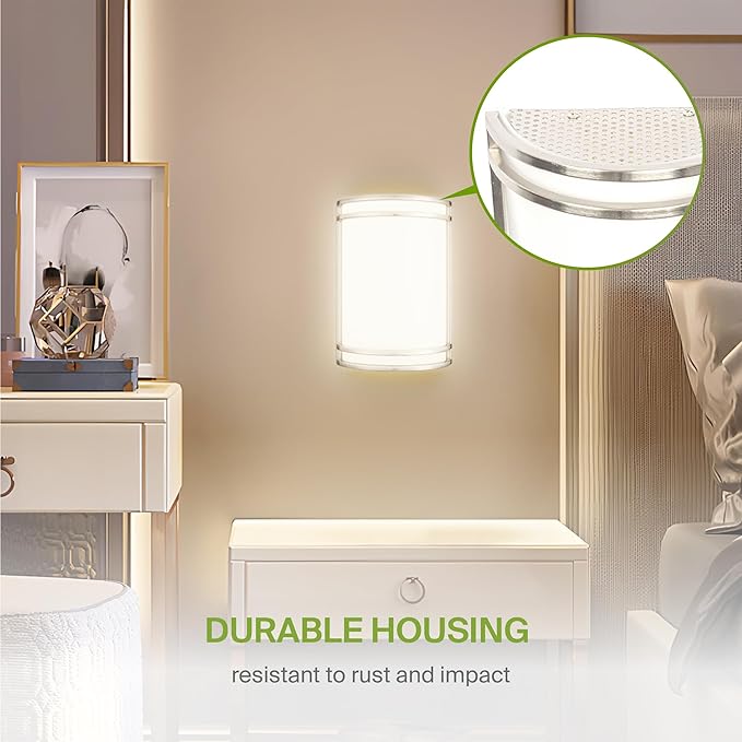 ASD LED Indoor Wall Mount Light Fixture - 8 Inch 15W Modern Interior Nickel Dimmable Wall Sconce Light - ETL 3000K 4000K 5000K Adjustable - Hallway, Bedroom LED Wall Lights, 4 Pack