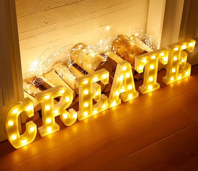 DyingSwan Small Led Marquee Letters, Light Up Letters, 8.58 Inch Led Letter Lights, Battery Powered Lighted Sign for Table, Party, Birthday, Christmas Decor (Letter T)