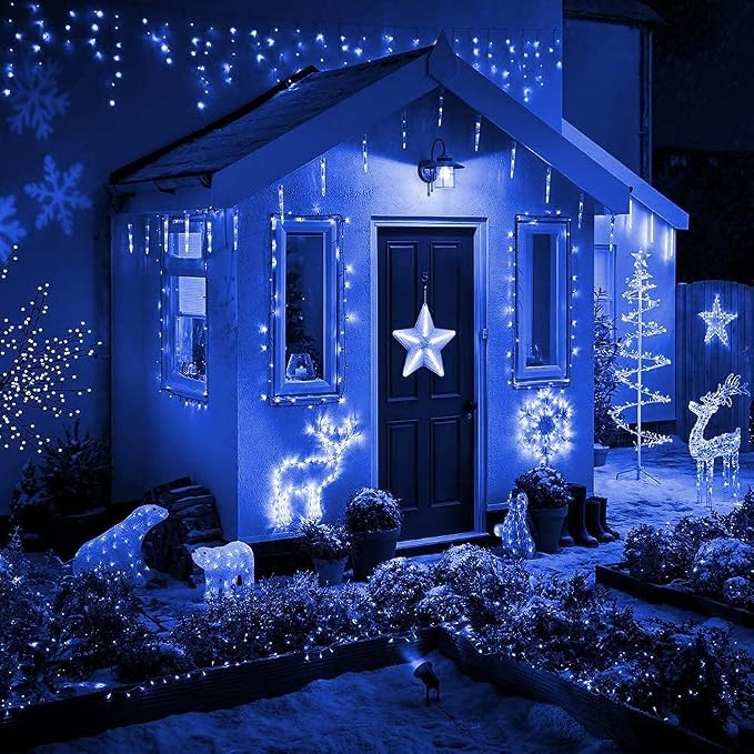 Icicle Lights 90 LED 10 ft Short Curtain Lights with 8 Modes Remote Control,Powerd by USB & Battery - Waterproof Fairy String Lights for Indoor & Outdoor,Holiday,Party,Window Decoration(Blue)
