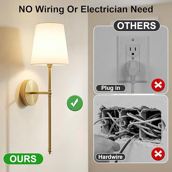 Battery Operated Wall Sconces Set of 2, Rechargeable Wireless Wall Lights with Remote, RGB Dimmable Wall Lamp for Bedroom Wall Decor Living Room Hallway (Gold)