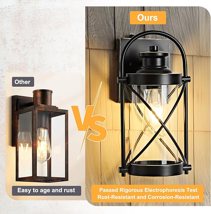 OKELI Dusk to Dawn Outdoor Wall Lights Fixtures, Waterproof Exterior Lighting Fixtures with Photocell Sensor,Vintage Black-Bronze Metal Cage Lantern Outside Lights for Porch Patio House Garage