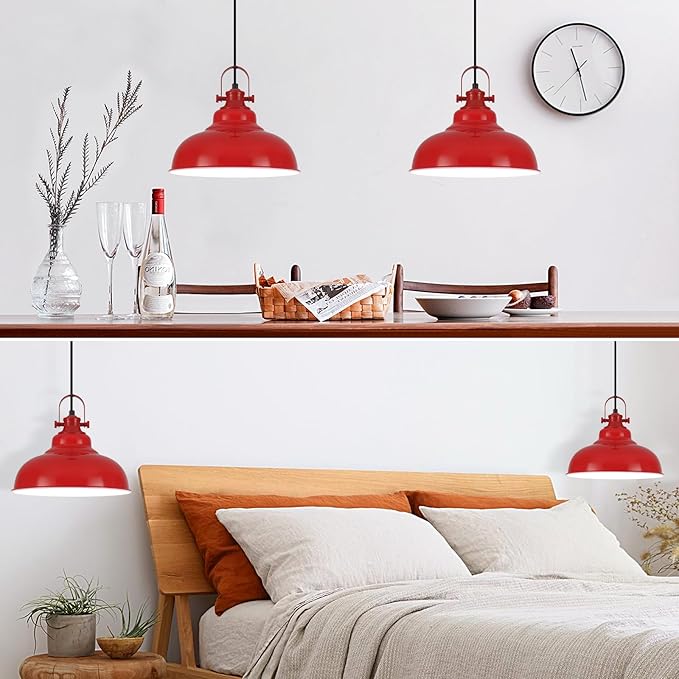 Red Pendant Lights Kitchen Island, 2 Pack Kitchen Island Lighting, Farmhouse Pendant Light Fixtures (11.41" W), Island Pendant Light for Kitchen, Restaurants, Cafes