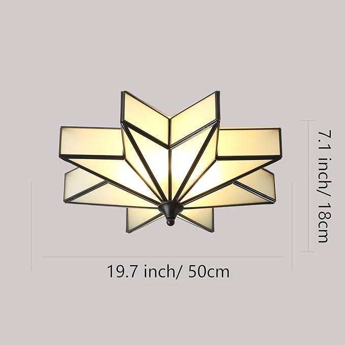 LIGHTLAND 19.7 Inch Flush Mount Star Ceiling Light, 4 Lights Brass Ceiling Lamp with Glass Lampshade, Art Deco Close to Ceiling Light Fixtures for Bedroom Living Room Entryway Hallway, Black