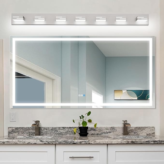 LED Modern Bathroom Vanity Light Fixtures, 7-Light 48-inch Dimmable Brushed Nickel Vanity Lights for Bathroom Lighting Fixtures Over Mirror, with 360° Rotatable Acrylic Heads (Cool White 6000K)