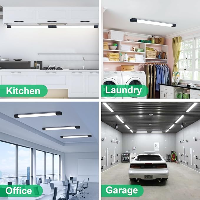 Plug in Light Fixture 2FT Linkable 5000K Under Cabinet Lighting, LED Tube Light Fixture with Plug, Triproof Ceiling Wall Light for Closet Workbench Kitchen Basement Garage